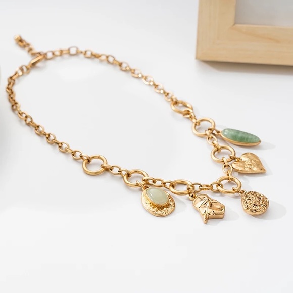 Zara Vintage Wedding Multicharm Matt Gold Chain Necklace - Picture 3 of 10